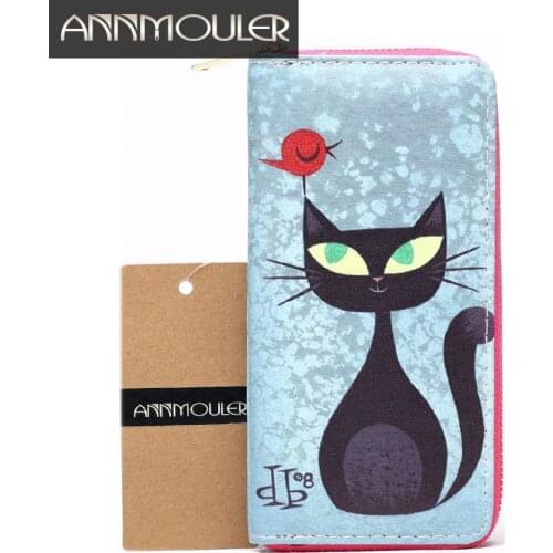 Annmouler Women Pu Leather Purse Long Size Zipper Wallet Multicolor Floral Print Clutch Bag Fashion Large Capacity Coin Purse