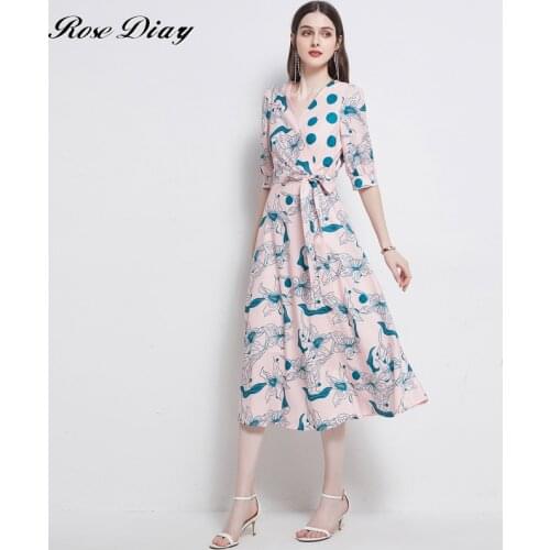 RoseDiary Women Polka Dot Long Elegant French Retro Bow Dress Female Clothes New Party Dresses Korean Style Ruffles Trendy Cute
