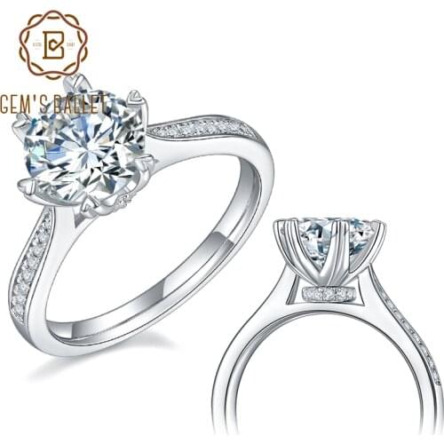 GEMS BALLET 925 Sterling Silver Moissanite Ring 1ct 2ct 3ct Round Channel Moissanite Engagement Ring For Women Wedding Jewelry