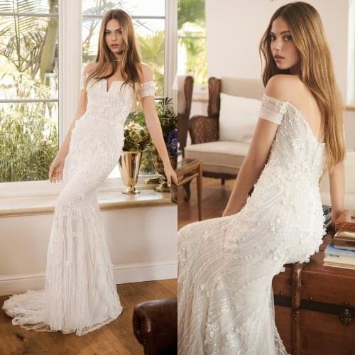 Elegant Mermaid Wedding Gowns Off the Shoulder Lace Bead Floral Appliques Beach Bridal Dress Custom Made Vestidos De Novia