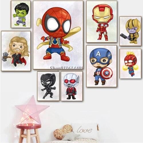 Cartoon Canvas Painting Marvel Avengers Superhero Iron Man Captain America Poster Prints Wall Art Picture Living Room Home Decor