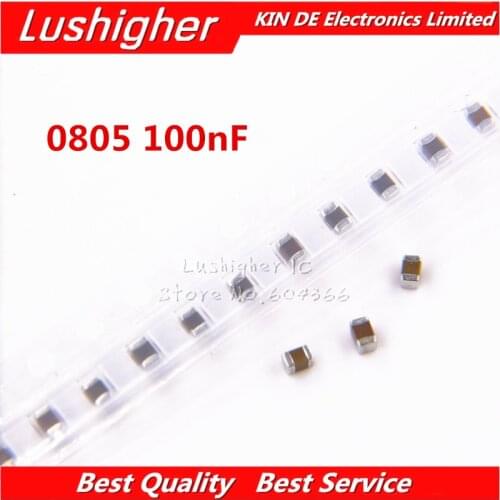 100pcs 0805 100nF 104K 0.1UF 100V X7R 10% Error SMD Thick Film Chip Multilayer Ceramic Capacitor