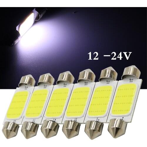 100PCS 31 36 39 41 mm C5W Truck LED COB 12 Chips SMD Bulbs Car Festoon Light Auto Interior Licence Plate Dome Light Lamps 12/24V