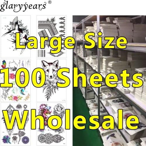 100 Pieces Wholesale Flower Arm Body Tattoo Sticker Classic Fish Dragon Totem Design Temporary Tattoo Sticker Women Men Body Art