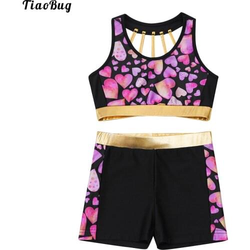 TiaoBug 2Pcs Kids Girls Summer Swimsuit Swimwear U Neck Sleeveless Open Back Patchwork Design Print Tops And Shorts Set Tankini