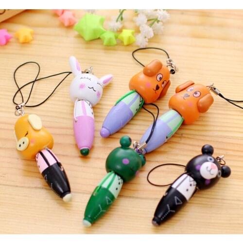 2pcs/lot New Arrival Wooden Supplies Learning Stationery Mini Pendant Animal Ballpoint Pen For Writing And Easy To Carry