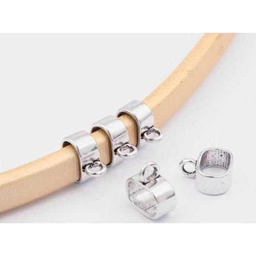 20Pcs Fashion Tibetan Silver Loop Bails Slider Spacer Beads 10*6mm Licorice Leather Cord Bracelets Jewelry Findings Making