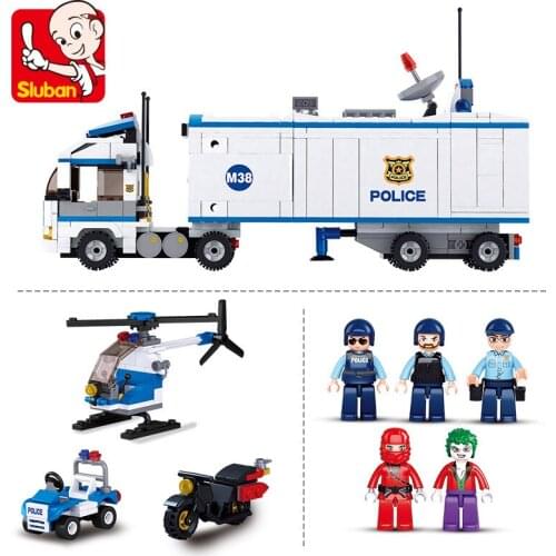 572Pcs SLuban 0376 Mobile Police Station Truck Assembly Model Boy Small Particles Assembled Building Blocks Toy Gifts