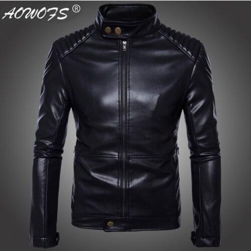 AOWOFS Newest motorcycle leather jackets Autumn Slim Export German Mens Locomotive Jackets jaqueta de couro masculina 5XL