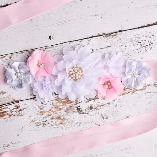 Maternity Sash Flower Sash Pink/White Pregnancy Belly Belt Photo Props Gift Baby Shower Party Sash Flower Girl Belt 3 Yards