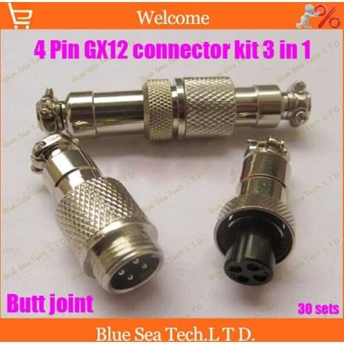 Free Shipping 30 sets 4 Pin 12mm Male & Female 3 in 1 Butt joint Connector kit GX12 Socket+Plug,RS765 Aviation plug interface