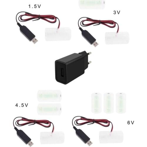 EU Plug USB Battery Power Supply Adapter Replace 1 to 4pcs 1.5V 3V 4.5V 6V C Size AM2 LR14 Battery Eliminator 2m Cable