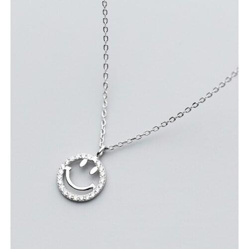 925 Sterling Silver Smile Pendant Necklace Korean Crystal Neck Chain Temperament Men Women Short Clavicle Jewelry