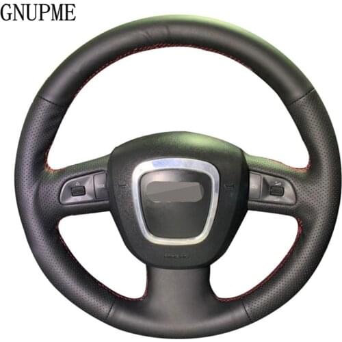 Black Artificial Leather Hand-stitched Car Steering Wheel Covers Case for Audi A3 (8P) A4 (B8) A6 (C6) 2007-2011 A5 2008-2010