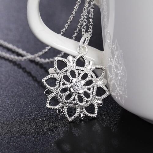 For women lady flower Beautiful fashion pendant Elegant silver color charms , pretty Lady Necklace jewelry LN004