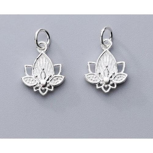 Elegant Craft Lotus Flower Dangle Charms For Necklace Earrings Making DIY Jewelry 16x13mm 925 Sterling Silver Women Pendants