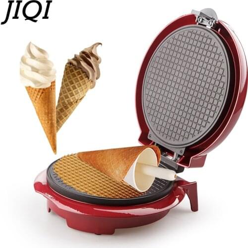 JIQI Electric Egg Roll Maker DIY Ice Cream Cone Machine Crispy Eggs Omelet Mold Crepe Baking Pan Waffle Pancake Bakeware
