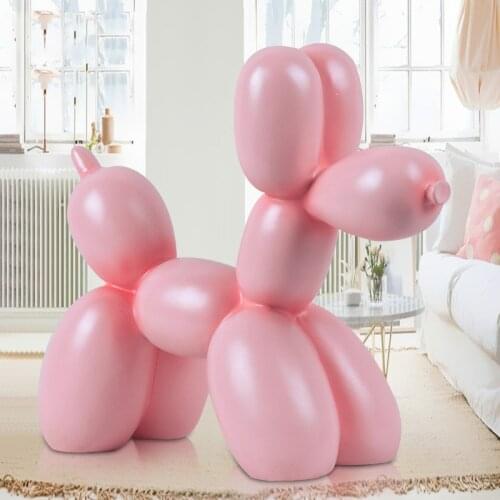 European Cute Small Animal Resin Crafts Decoration Home Table Girl Heart Pink Balloon Dog Figurines Coffee Desktop Accessories