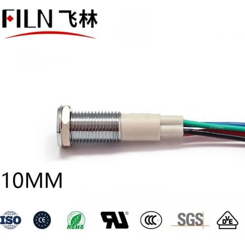 FILN Metal three-color 10mm 12v 24v 220v 110v high quality ammeter indicator light with wire