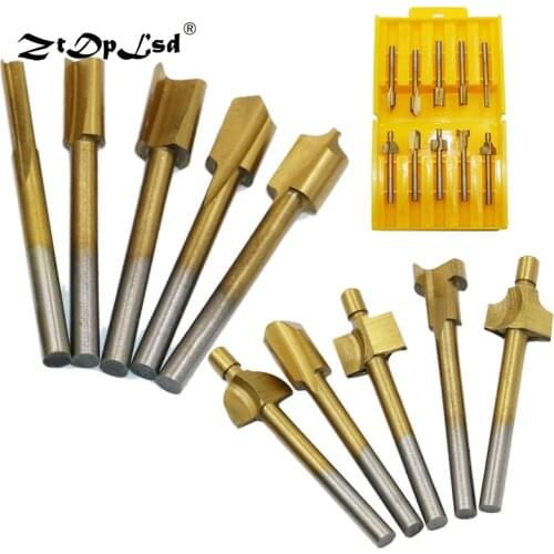 ZtDpLsd 10pcs 3mm Hss Titanium Router Bits Wood Cutter Milling Fits Dremel Rotary Tool Engraving Machine Knife Sharpening Slot