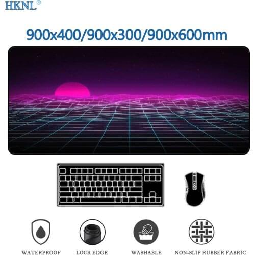 Gaming Mouse Pad Retrowave Desk Mat Mousepad Gamer Desk Pad Mouse Carpet Large Rug Extended Pad on The Table Carpets 900x400 Xl