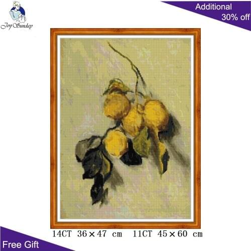 Joy Sunday Monet Branch of Lemons J524 Counted and Stamped Home Decor Fruit Plant Needlework Needlepoint Cross Stitch kits