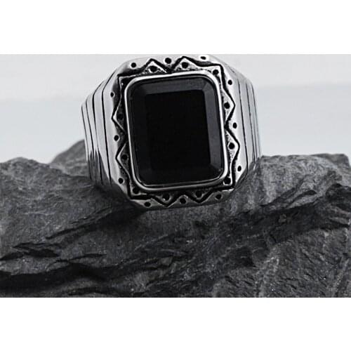 Gothic Style Vintage Gem Viking Pattern Stainless Steel Pattern Ring For Men Women Punk Rock Fashion Jewelry Wholesale