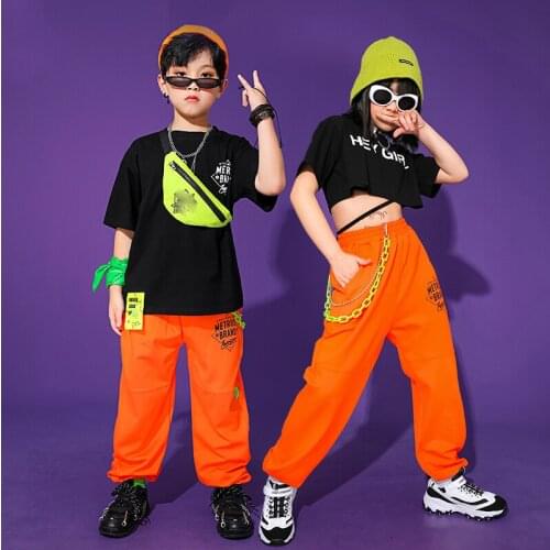 New Street Dance Costumes Short Sleeved Hiphop Pants Suit Children Ballroom Dance Hip Hop Clothing Performance Costumes DQS7873