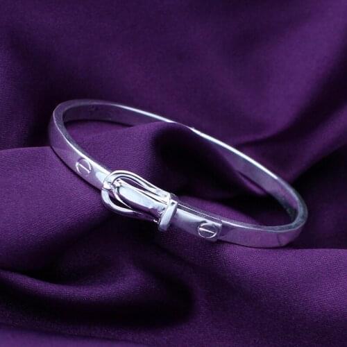 Hot European & American popular single line buckle bangles 925 silver screw buckle bracelet woman DIY jewelry gift free shipping