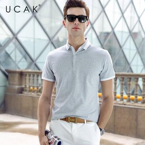 UCAK Brand Striped Tops 2020 New Fashion Style T-Shirts Casual Turn-down Collar T Shirt Summer Short Sleeve Tshirt Men U5174