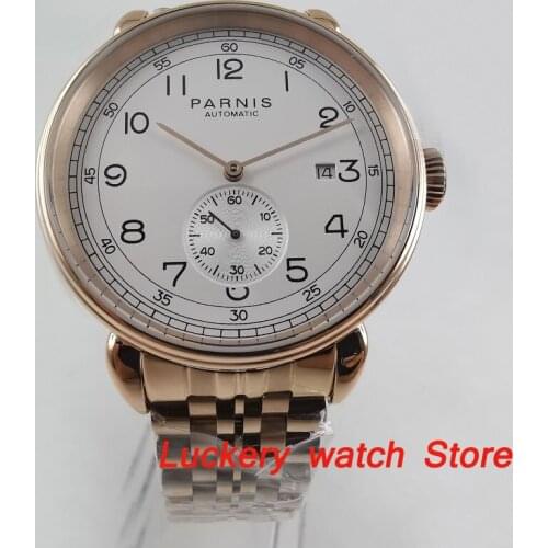 Parnis 42mm mens mechanical watch white dial rose Gold case Automatic watch-PA115