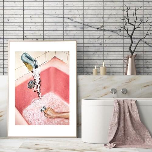 Modern Pink Sexy Girl Bathtub Wall Art Canvas Painting Nordic Posters And Prints Wall Pictures For Toilet Bathroom Pop Art Decor