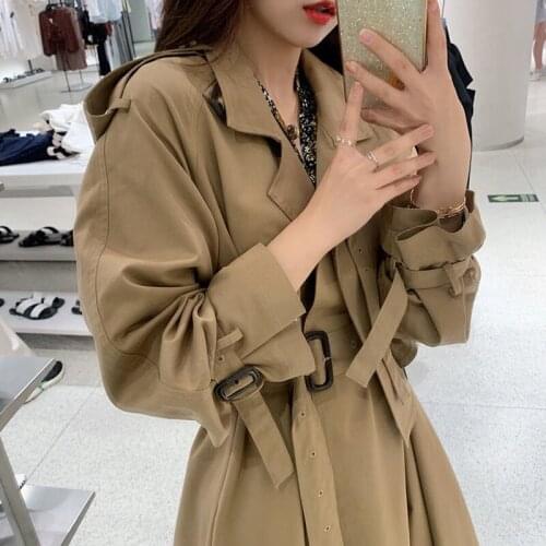 2020 New Khaki Windbreakers Womens Long Slim Trench Coat Korean Temperament Slim Overcoat Female Spring Autumn Black Windbreaker