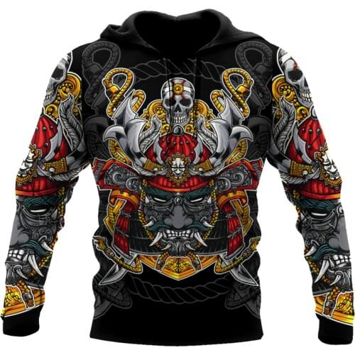 New Fashion autumn Sweatshirt Samurai Skull Tattoo 3d printed Unisex zipper Hoodie Harajuku Street casual Hoodie Pullover