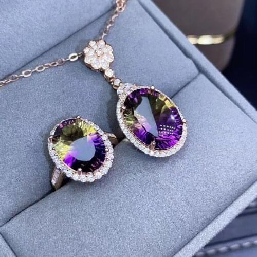 New Arrival Real and Natural Ametrine jewelry set Natural Real Ametrine 925 sterling silver 1pc pendant,1pc ring