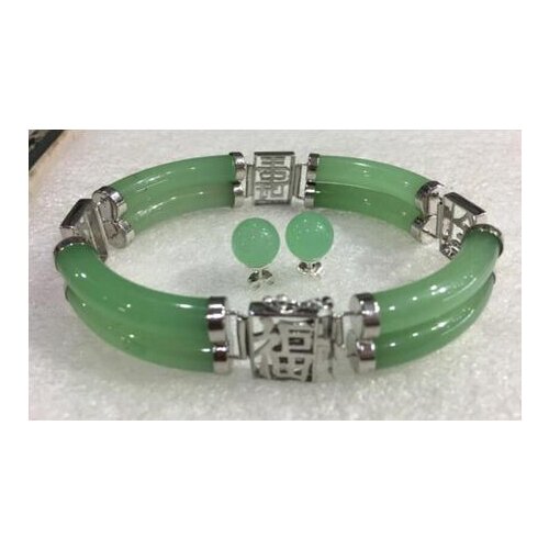 New Beautiful white-plate green jades bracelet earring set