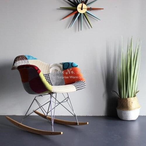 Nordic Colorful Fabric Stitching Dining Chair Leisure Back Computer Chair Sofa Home Solid Wood Rocking Chair Nordic Bar Chair