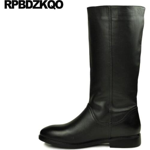 Autumn Genuine Leather Black Mid Calf Fur Mens Tall Boots High Quality Shoes Designer Fall Full Grain Riding 2018 Lined Winter