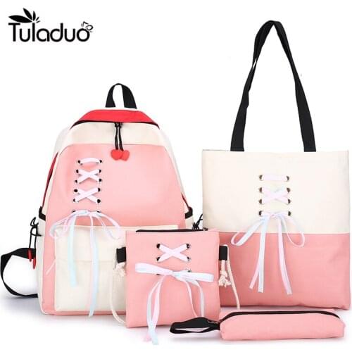 Backpack Women Canvas 4pcs/set Women Backpack Teenager Girls Backpacks Shoulder Bag Female Student School Bags