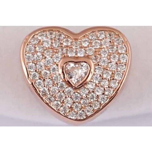 Authentic S925 Bead DIY Jewelry Sweetheart Charm fit Lady Bracelet Bangle Pave Rose & Clear CZ