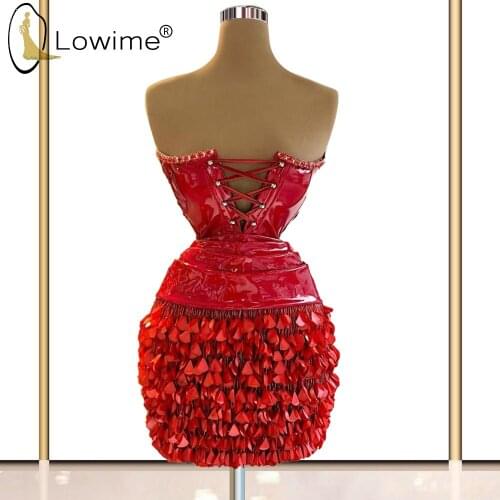 Sexy Red Short Prom Dresses Strapless Mini Robes De Cocktail Sequins Party Gowns Vestidos De Fiesta Custom Made