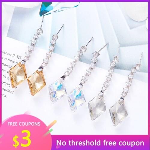 OGULEE Crystal Earrings S925 Sterling Silver Drop Earrings Fashion Simple Colorful Diamond Earrings Female Temperament Jewelry