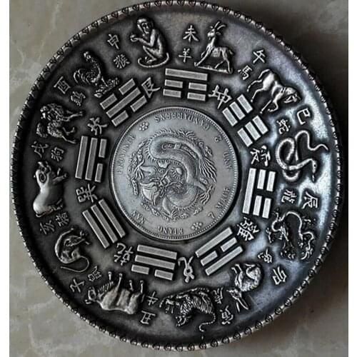 Collect bronze plated silver plates of 12 Zodiac dragon plates bo Gu furnishings republic white copper dish treasure decoration