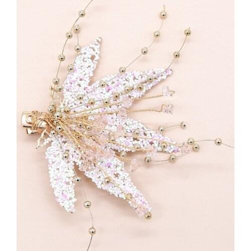 Handmade Retro Crystal White red Maple leaf hair Clip Spring Top Fashion Clip Hair Accessory for Women girls bridal hair clips