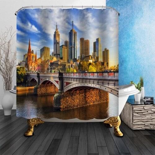 100% Polyester Fabric Custom Melbourne City Shower Curtain Modern Bathroom Curtain 180x200cm Waterproof HD Printing Bath Curtain