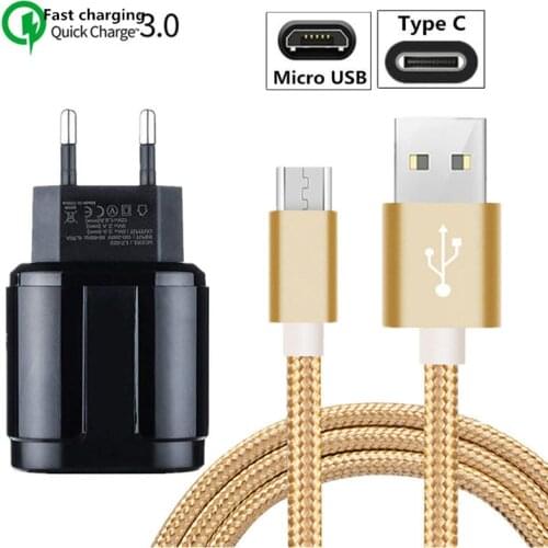 QC 3.0 Charger For Samsung Galaxy M20 A6 S9 S8 S10E S10 Plus A7 A5 J8 J6 J4 2018 USB Cable for J3 2017 J7 J5 S7 S6 edge