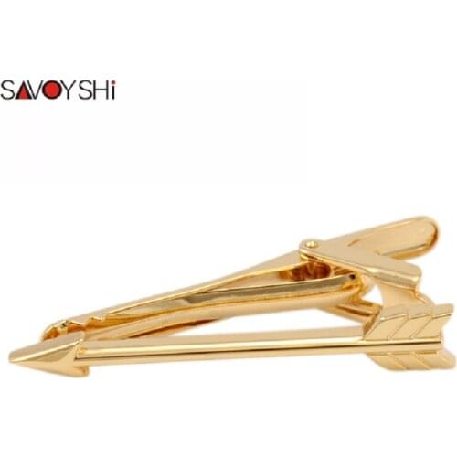 SAVOYSHI Gold-color Arrow Tie Clips for Mens Necktie High Quality Personality Tie Bar Business Gift Brand Jewelry Abotoaduras
