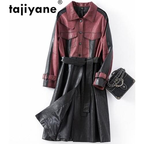 Tajiyane 100% Sheepskin Genuine Leather Jacket Autumn Motorcycle Biker Jacket Ladies Long Real Leather Coats Chaqueta Mujer 1977