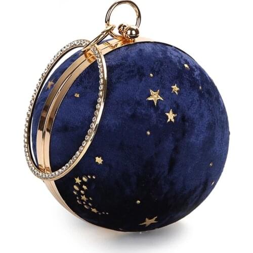 Faux Suede Women Clutch Bags Round Lady Day Clutches Mini Handbags Starry Sky Pattern Evening Bag Wedding Purse ZD1137