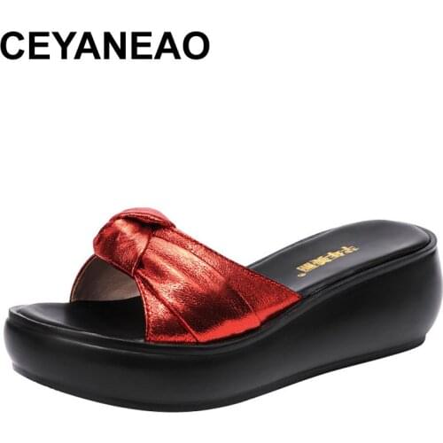CEYANEAO Training shoes women wedges heels sandals women summer shoes 2020 new medium platform heel Slingback red sandal